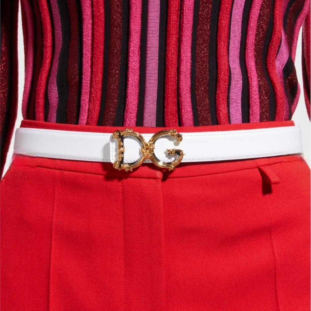 DOLCE & GABBANA Baroque Logo Leather Belt In White Calf Leather - Picture 5 of 13
